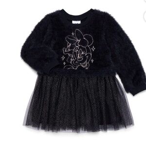Disney Black Fuzzy Dress with Minnie Mouse Embroidery